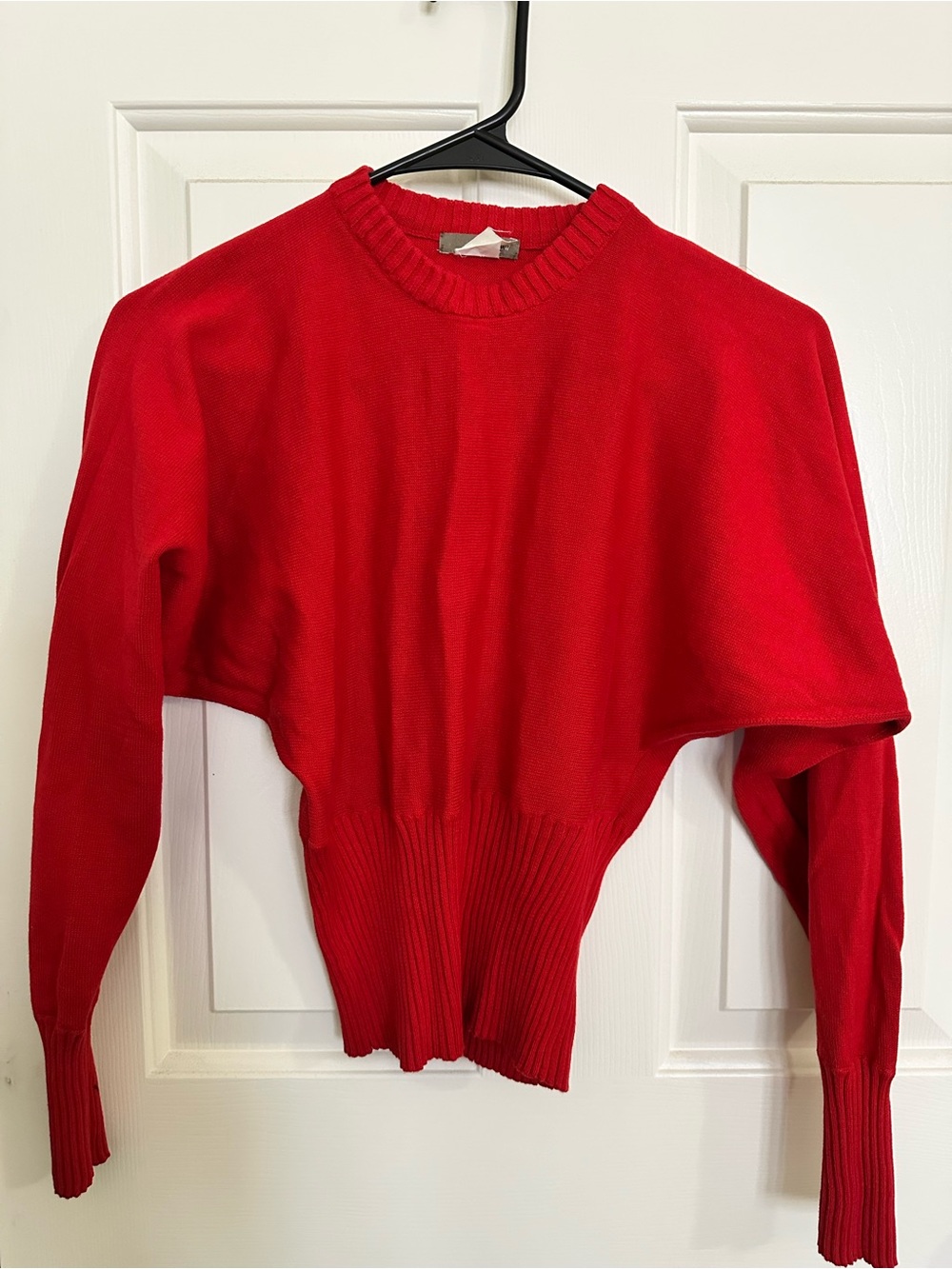 J. Crew 90s Cherry Red Ribbed-Waist Crew Neck Dolman sleeve lightweight Sweater